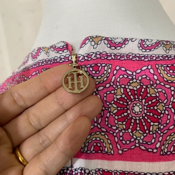 Tommy Hilfiger Bandana-Print Surplice Belted Midi Dress Sz 2 in Pink - Picture 8 of 12